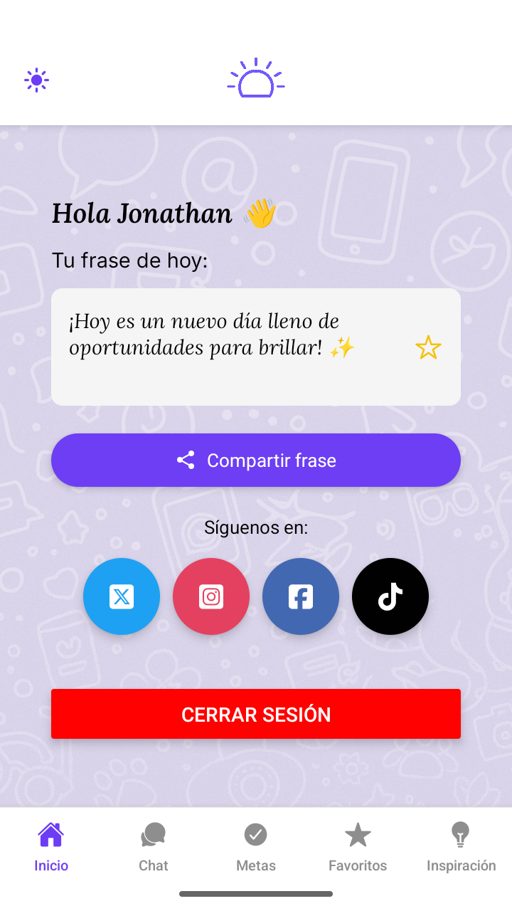 Pantalla Principal - Frase motivacional del día